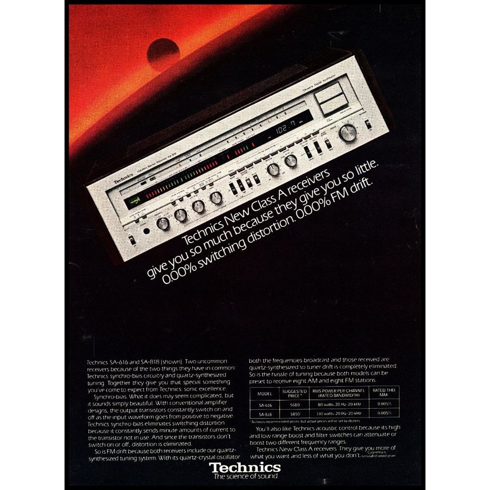 1981 Technics SA-818 Stereo Receiver Vintage Print Ad Audiophile Wall Art Photo